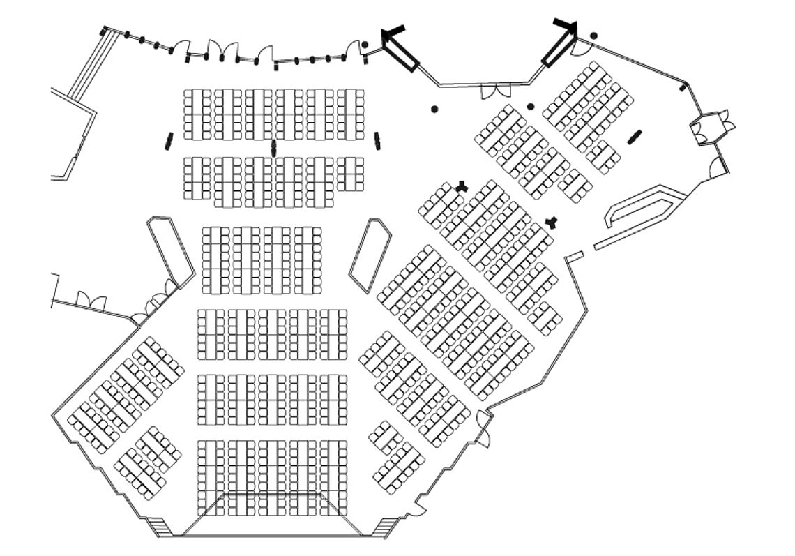 BadnerHalle Räume und Technik Übersicht Türkenlouis-, Sibyllen-Saal, Foyer Bankettbestuhlung