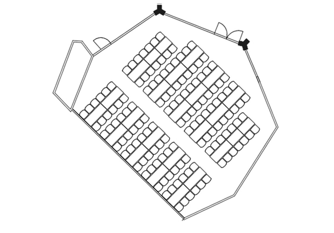 BadnerHalle Räume und Technik Übersicht Sibyllen-Saal Bankettbestuhlung