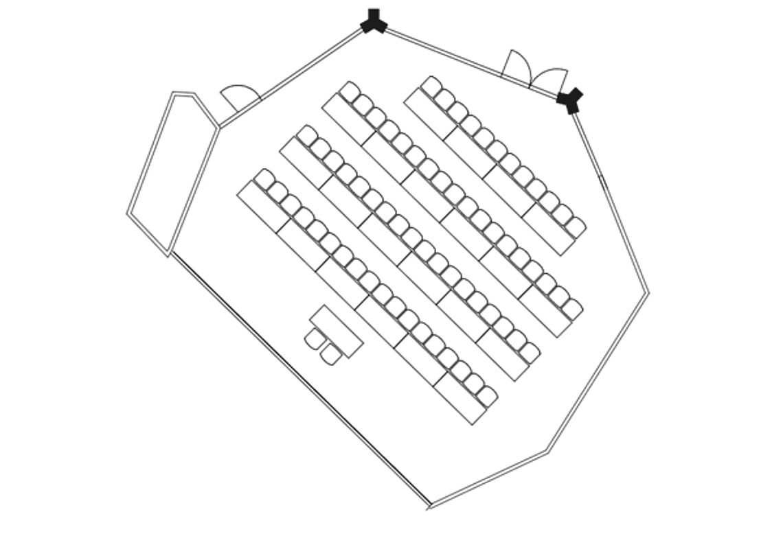 BadnerHalle Räume und Technik Übersicht Sibyllen-Saal Parlament. Bestuhlung